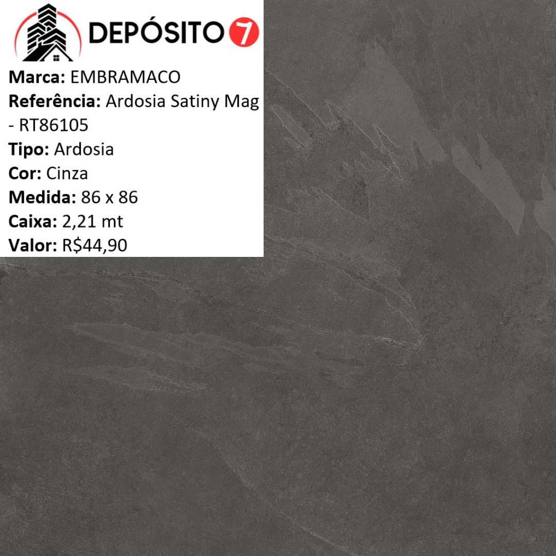 EMBRAMACO PISO RETIFICADO 86X86 ARDOSIA SATINY MAG RT86105 (CAIXA COM 2,21MT)